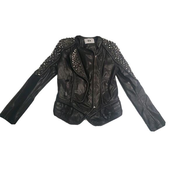 Fashion Jackets & Blazers - SX Punk Rivet Faux Leather PU Jacket Women Fashion Biker Jacket Black